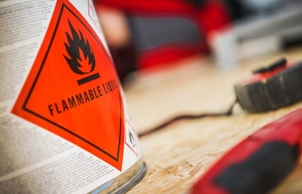 flammable liquid on work bench