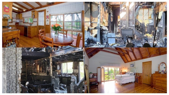 Jim and Maria's home before and after the fire.