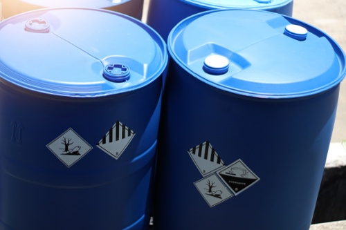 Class 8 corrosives in blue drums
