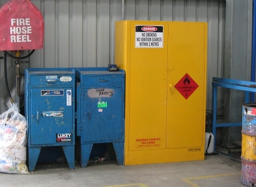 Single flammable liquid cabinet at workplace