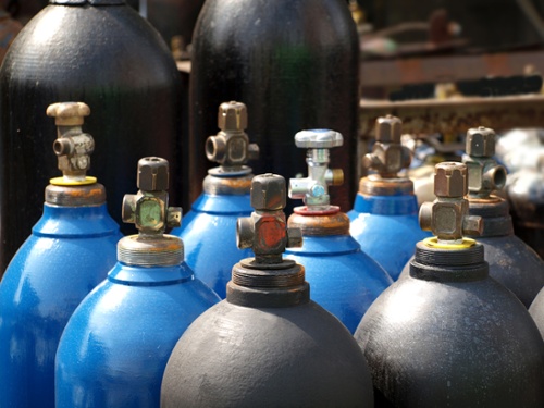acetylene gas cylinders in a workplace