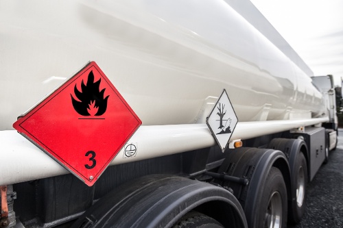 Petrol tanker with flammable liquids signage