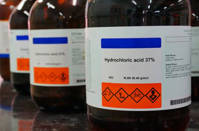 chemical containers with labels