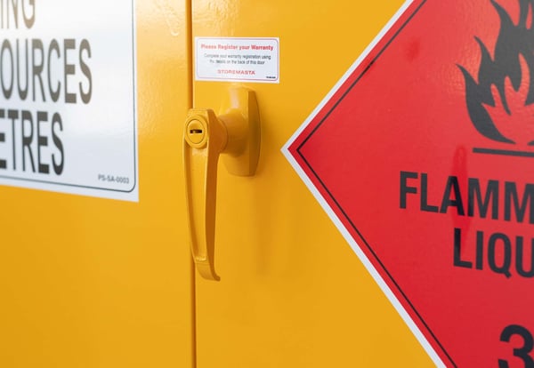 Storemasta flammable cabinet doors and signage