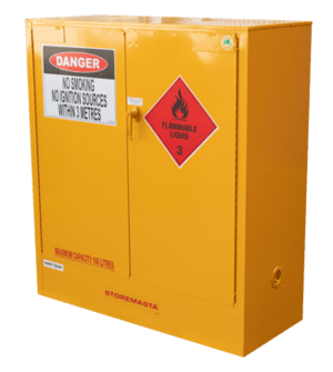an indoor chemical storage cabinet for flammable liquids