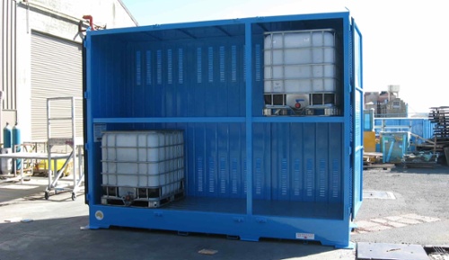 IBC chemical storage container outdoors